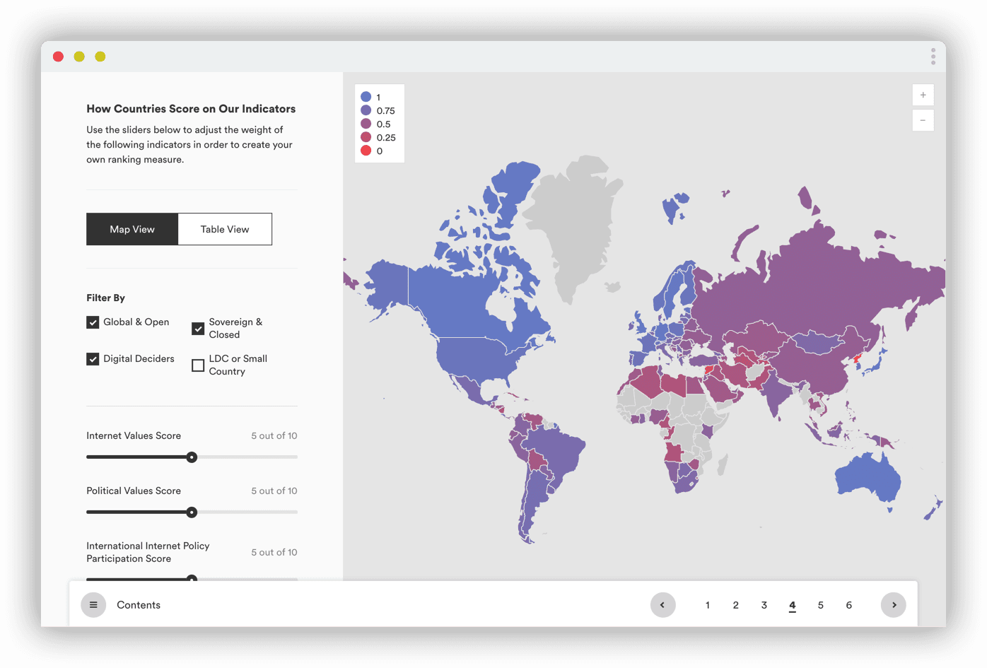 A screenshot of New America's Digital Deciders's data visualization